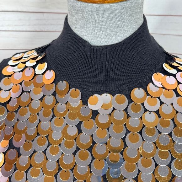 Peter Nygard Dangle Fish Scale Sequins Mock Neck Sleeveless Sweater Black PS - Picture 5 of 12